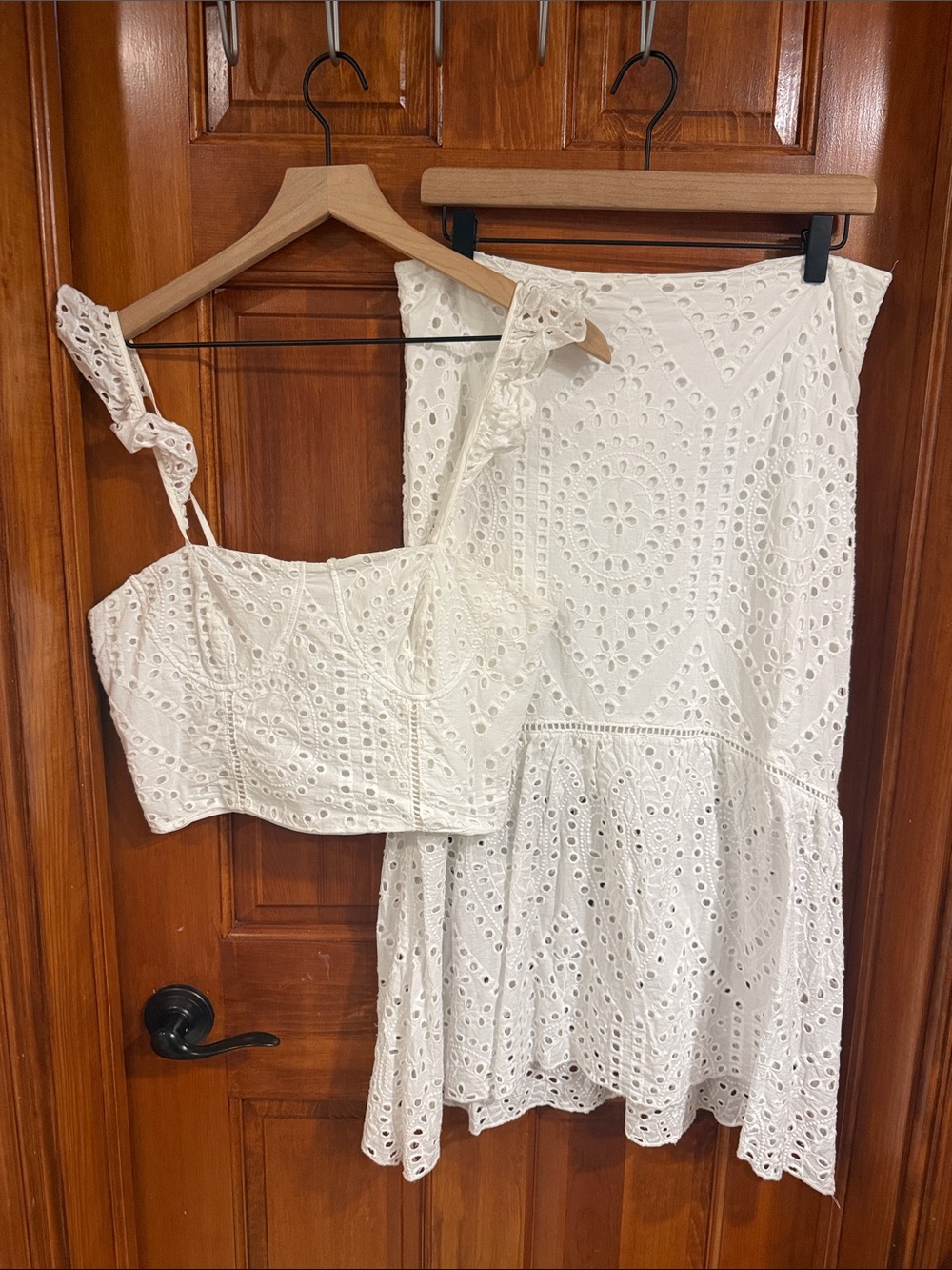 White Eyelet Two-Piece Dress Set - Sleeveless Crop Top & Skirt